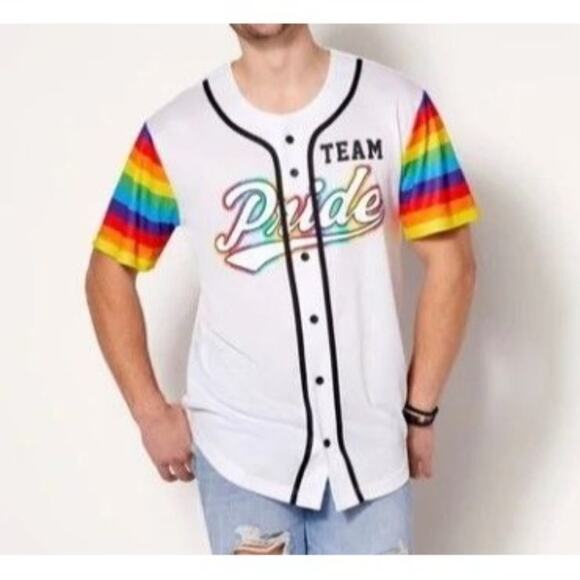 Spencer's Pride Jersey Short Sleeve Button Front Size Medium - Picture 1 of 5